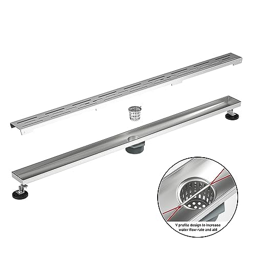 Linear Shower Drain 36" Brushed 304 Stainless Steel | with Drain Grate | Fast Drainage | Stainless Floor Drain Grate | Hair Strainer | Drain Key | The Upgrade for Your Bathroom - size: 36 Inch