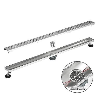 Linear Shower Drain 36" Brushed 304 Stainless Steel | with Drain Grate | Fast Drainage | Stainless Floor Drain Grate | Hair Strainer | Drain Key | The Upgrade for Your Bathroom - size: 36 Inch