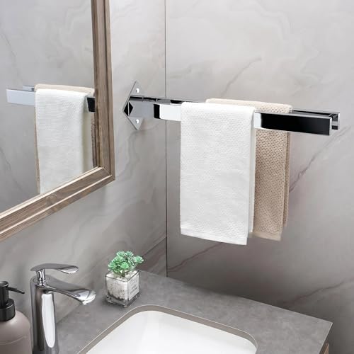 Double Rod Towel Bar 16 Inch, SUS304 Stainless Steel Wall Mounted Towel Holder, Bathroom Kitchen Double Layer Towel Rail, Modern Design Square Wall Towel Rack for Bathroom, Kitchen Chrome - color: Chrome