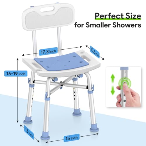 Delog Heavy Duty Shower Chair with Back 500lb, Padded Bath Seat with Height Adjustable, Tool Free Anti-Slip Shower Bench Bathtub Stool for Elderly, Senior, Handicap & Disabled