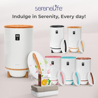 SereneLife Towel and Blanket Warmer - Single Touch Portable Towel Heater for Bathroom, Fragrant Disc Holder, LED Ring, 2 Large Towel Capacity, Built-in Timer (15-60 mins), Auto Shut-Off (White) - color: Bamboo