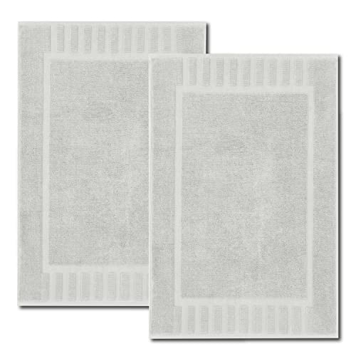 White Classic Luxury Bath Mat Floor Towel Set - Absorbent Cotton Hotel Spa Shower/Bathtub Mats [Not a Bathroom Rug] 22"x34" | 2 Pack | Silver - color: 06: Silver