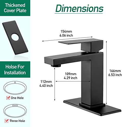 VOTON Bathroom Faucet Matte Black Bathroom Faucet 1 Hole, Stainless Steel Vanity Faucet for Bathroom Sink with Deck Plate Water Supply Hoses - color: B-Matte Black, style: Without Drain