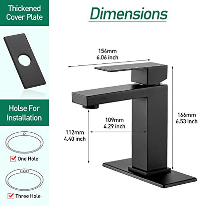 VOTON Bathroom Faucet Matte Black Bathroom Faucet 1 Hole, Stainless Steel Vanity Faucet for Bathroom Sink with Deck Plate Water Supply Hoses - color: B-Matte Black, style: Without Drain