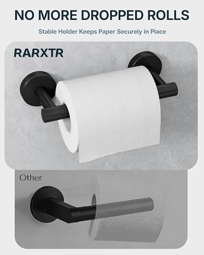 RARXTR 3PCS Bathroom Hardware Set, Matte Black Wall Mounted Toilet Paper Holder, 2 Suction Cup Towel Hooks, Bathroom Accessories SUS 304 Stainless Steel, Rust-Proof, Modern - color: Matte Black