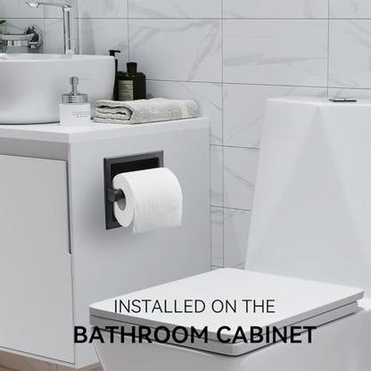 JunSun Recessed Toilet Paper Holder Matte Black Stainless Steel Toilet Paper Roll Holder Tissue Holder Modern Tissue Roll Dispenser 6" X 6" Square Jumbo Mega Roll Holder Rear Mounting Bracket Included - color: Matte Black