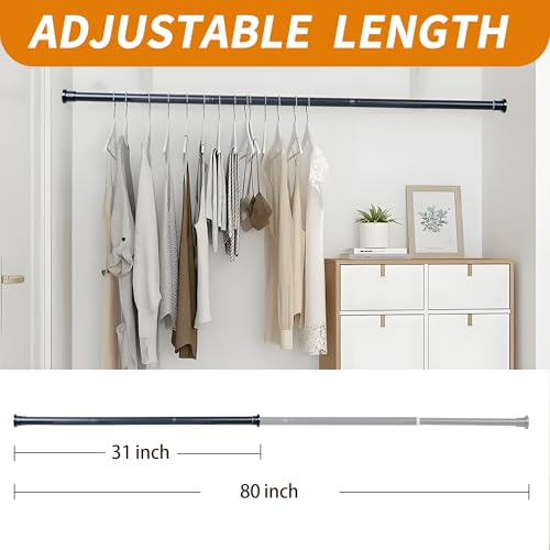Black Shower Curtain Rod 31 to 80 Inch,Adjustable Heavy Duty Spring Tension Shower Rod,Telescoping Rod,No Drilling - color: Black, size: 31 to 80