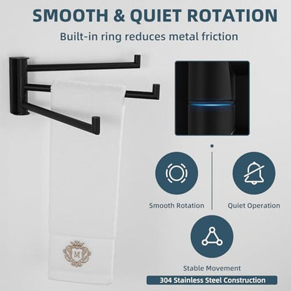 Aomasi Matte Black Swivel Towel Rack with 3 Rotating Arms, Wall Mounted | Rustproof 304 Stainless Steel, Rotate 180° for Easy Towel Access, Space-saving RV Towel Rack for Small Bathroom or Kitchen - color: Matte Black