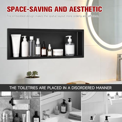 VELPAX No Tile Needed Shower Niche 12"X 36", Bathroom Wall Niche Single Shelf, Stainless Steel Shower Niche for Bathroom, Kitchens, Balconies - color: Black, size: 12"X 36" Single Shelf