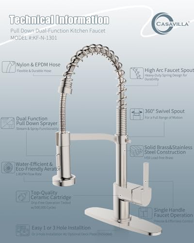Kitchen Faucet Soap Dispenser,Faucet for Kitchen Sink, Kitchen Sink Faucets with Pull Down Sprayer and Dual Function Spray Head,RV Sink Faucet with Deck Plate,Nickel Brushed - color: B-Brushed Nickel, style: Classic