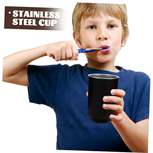 Stainless Steel Mouthwash Cup for Boy Girl Portable Toothbrush Holder Reusable Bathroom Rinse Cup Simple Design Easy to Clean Capacity for Home and Travel - color: Black