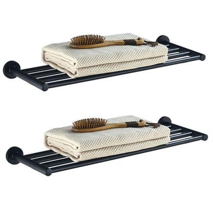 Bathroom Towel Rack, Hotel Style Towel Racks for Bathroom Wall Mounted, Modern Towel Bar Rack 23.6 Inch, 2-Tier Towel Shelves, Black - color: Black, size: 24 Inches