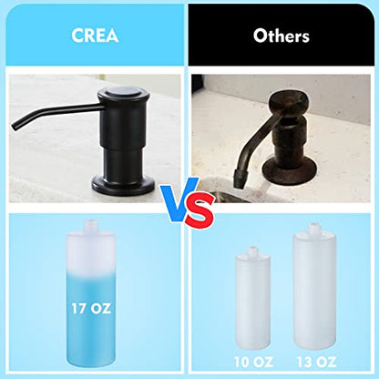 CREA Kitchen Soap Dispenser Countertop Soap Dispenserfor Kitchen Sink Black Built in Sink Soap Dispenser Top Fill Deck Mount Dispenser for Bathroom with 39" Tube Large Capacity 17 OZ Bottle - color: Black, style: Circular
