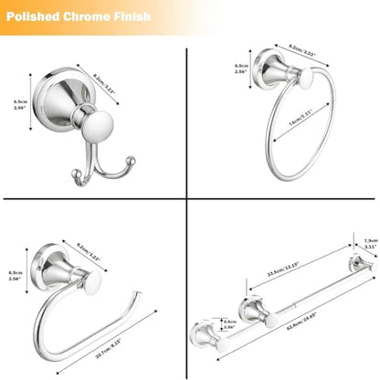 Hoimpro Chrome 4-Piece Bathroom Bath Set, Wall Mount Bathroom Hardware Fixture (Adjustable Towel Bar Rack, Towel Ring Holder, Paper Towel Holder, Double Towel Hook), Bathroom Accessories - color: Chrome