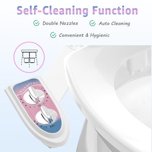 Aünsffer Toilet Bidet Attachment for Toilet, No-Electric Fresh Cold Water with Dual Nozzles Sprayer, 3 Wash Modes (Feminine/Bidet Wash + Self-Cleaning)，Fits Standard Toilet Bowl, Blue Pink - color: Blue Pink