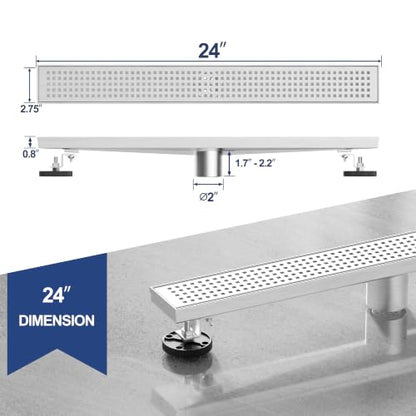 Neodrain 24" Linear Shower Drain, Brushed 304 SS Bathroom Linear Drain,cUPC | Brushed Nickel Shower Drain with Quadrato Grate& Adjustable Feet, Long Rectangle Shower Floor Drain in Bathroom, Balcony etc - color: Brushed Nickel, size: 24 In