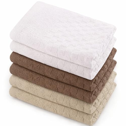 GREEN LIFESTYLE 12x12 inches Checker Washcloths 6 Pack, Soft, Durable, Highly Absorbent and Luxurious (Beige) - color: Beige