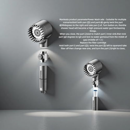 Filtered Shower Head with Handheld & High Pressure - Shower Head with 59" Stainless Hose for Hard Water | 3 Spray Modes with 10 Replaceable Filters