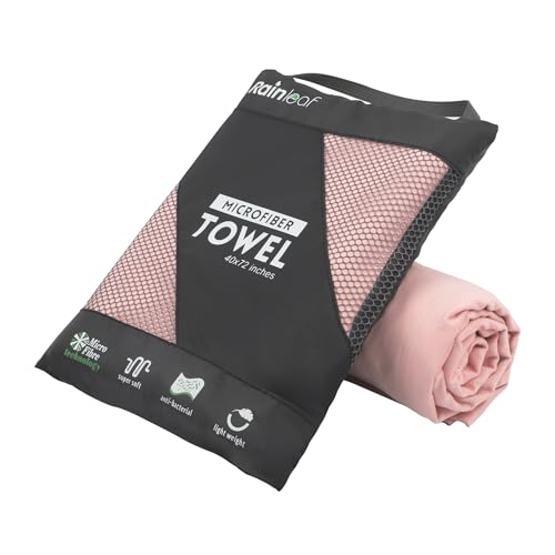 Rainleaf Microfiber Towel Quick Dry Camping & Travel & Gym Towel. Compact | Super Absorbent, Lightweight, Fast Drying. Suitable for Beach, Bath, Backpacking, Hiking, Swim. - color: Pale Rose, size: 48.00" x 24.00"