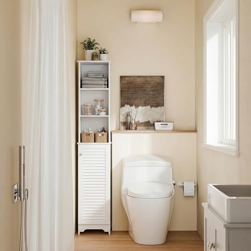 HOMCOM Tall Bathroom Storage Cabinet Freestanding with 3-Tier Shelf White | Linen Tower, Open Adjustable Shelf