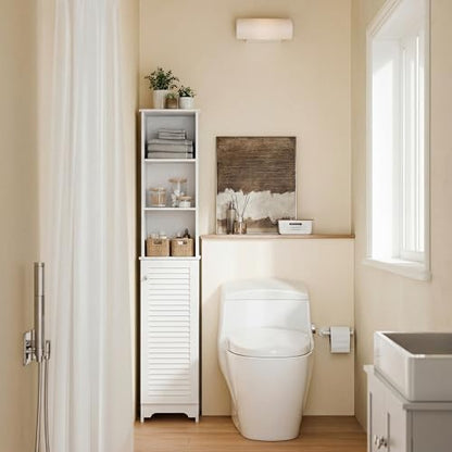 HOMCOM Tall Bathroom Storage Cabinet Freestanding with 3-Tier Shelf White | Linen Tower, Open Adjustable Shelf
