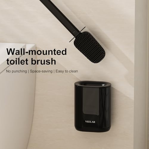 Toilet Brush and Holder Set - Wall Mounted Bathroom Scrub Brush, Toilet Bowl Brush and Plunger Set for Bathroom Cleaner (Black) - color: Black