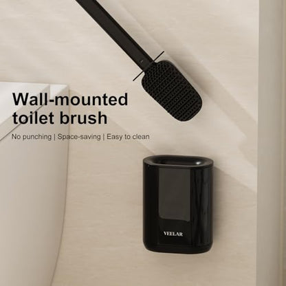 Toilet Brush and Holder Set - Wall Mounted Bathroom Scrub Brush, Toilet Bowl Brush and Plunger Set for Bathroom Cleaner (Black) - color: Black