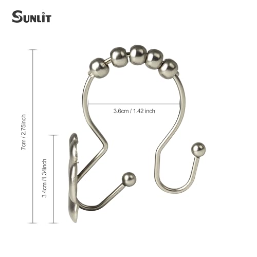 Sunlit Fashion Design Cute Paw Print Polished Double Shower Curtain Hooks for Dog Cat and Bear, Rust Proof Oil Rubbed Metal Shower Curtain Rings-12 Pack - color: Silver With Double Hooks