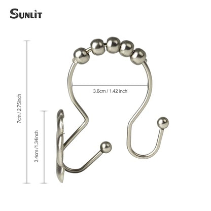 Sunlit Fashion Design Cute Paw Print Polished Double Shower Curtain Hooks for Dog Cat and Bear, Rust Proof Oil Rubbed Metal Shower Curtain Rings-12 Pack - color: Silver With Double Hooks