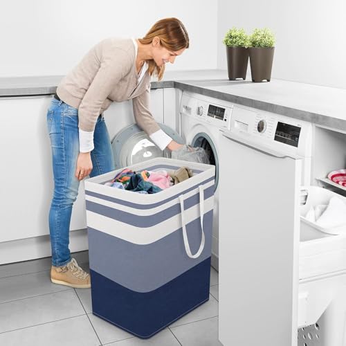 StorageRight Laundry Basket Hamper Large Collapsible Laundry Hamper with Easy Carry Handles，Freestanding Clothes Hampers for Laundry, Bedroom, Dorm, Clothes, Towels, 100L, Gradient Blue | Freestanding Clothes Hampers, Foldable design, with Easy Carry Hand