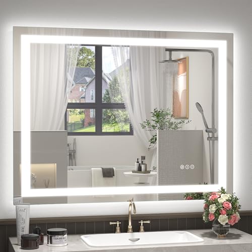 40x32 Inch LED Lighted Bathroom Vanity Mirror for Wall | Front Lights+Backlit, Dimmable, Anti-Fog, 3 Colors, Shatter-Proof, ETL Listed, Hangs Horizontally or Vertically - color: Frameless, size: 40"L x 32"W