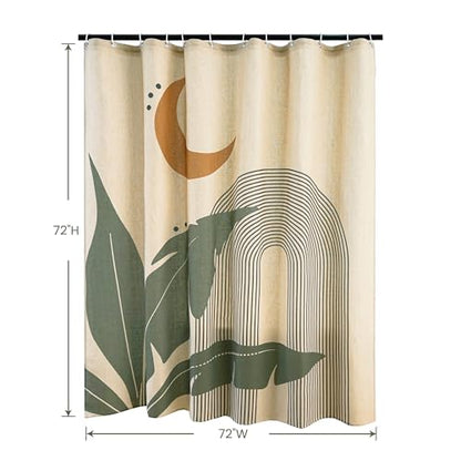 Laurel Archway Linen Boho Shower Curtain Set with Liner,72" Wx72 L | Double Layer Shower Curtain Waterproof Fabric with Zippered Removable PEVA Liner,Boho Shower Curtain for Bathroom,Free Hooks - color: Arch