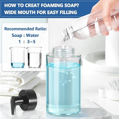 RYTOXILO Foaming Soap Dispenser, 10 oz/300ml Foaming Hand Soap Dispenser, 2 Pack Glass Foaming Soap Dispenser for Bathroom Kitchen, Clear Refillable Foam Soap Dispenser Bottle with Waterproof Labels - color: Clear Bottle, size: 10 Fl oz