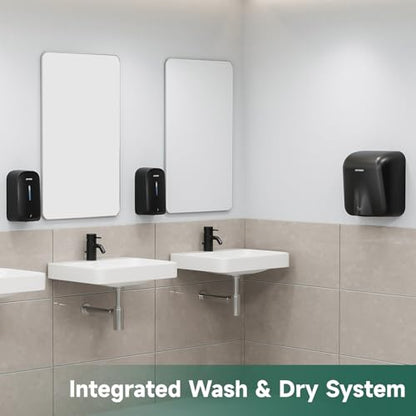 anydry Commercial Automatic Soap Dispenser 34oz Large Capacity Wall-Mounted | Touchless Liquid Dispenser, Five-Level Adjustment, Ideal for High-Traffic Bathroom, Restroom, Durable Wall-Mount Installation - color: Black