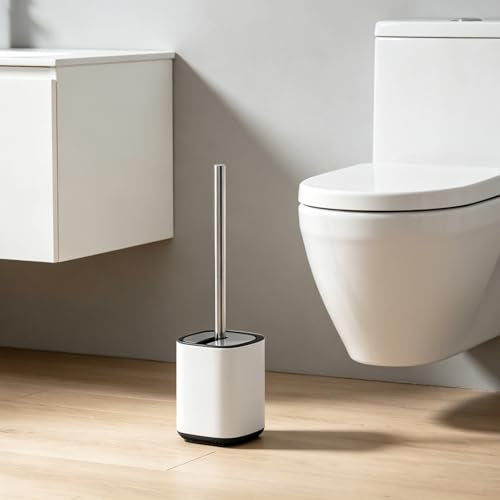 Toilet Brush and Holder Set Toilet Bowl Brush Stainless Steel Automatic Open lid Toilet Bowl Cleaner Brush Set Toilet Scrubber Kit Toilet Cleaning Brush for Bathroom - color: White