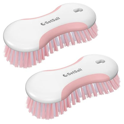 SetSail Multi-Purpose Scrub Brush of 2 Pack, Pink | Stiff Bristles Cleaning Brush with Non-Slip Grip Heavy Duty Scrub Brushes for Cleaning Bathroom Kitchen Tile Bathtub Sink - color: Pink, size: 2-pack