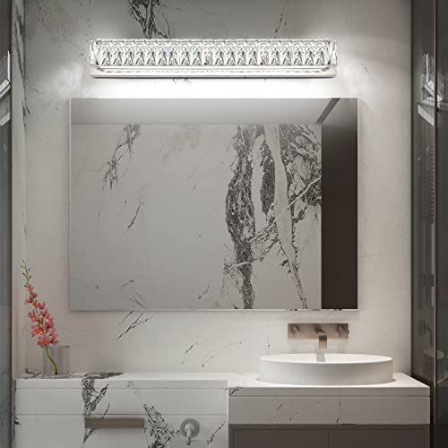 Modern Bathroom Light Fixtures Over Mirror 30 inch Crystal Chrome LED Vanity Light Bar White Light 6000K (7500-760mm) - color: Not Dimmable, size: 30 inch