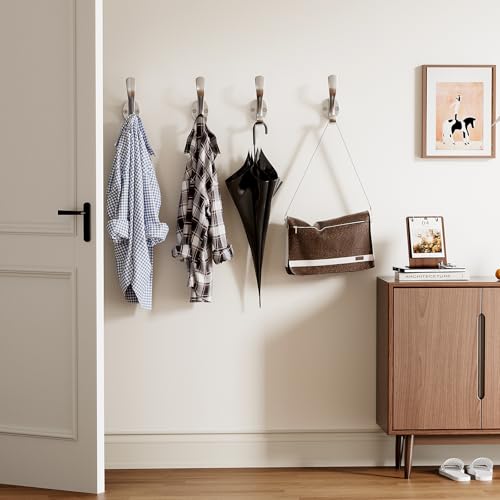 Coat Hooks Heavy Duty - Easy to Install Metal Towel Hooks Fashionable Wall Hooks for Hanging Hat, Towel, Key, Robe, Scarf, Bag, Cap (6 PCS Silver) - color: argent