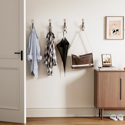 Coat Hooks Heavy Duty - Easy to Install Metal Towel Hooks Fashionable Wall Hooks for Hanging Hat, Towel, Key, Robe, Scarf, Bag, Cap (6 PCS Silver) - color: argent