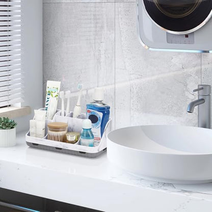 GFWARE Marble Bathroom Countertop Organizer - Detachable 7 Slots Kids Electric Toothbrush and Toothpaste Holde Drainage for Bathroom Accessories Organization Counter Vanity Storage, Grey | Detachable 7 Slots Kid Electric Toothbrush and Toothpaste Holder,