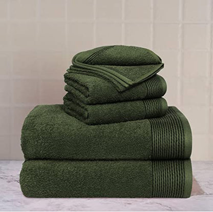 100% Cotton Ultra Soft 6 Pack Towel Set, Contains 2 Bath Towels 28x55 inchs, 2 Hand Towels 16x24 inchs & 2 Washcloths 12x12 inchs, Compact Lightweight & Highly Absorbant - Olive Green - color: Olive Green, size: 6 Pack Towel Set