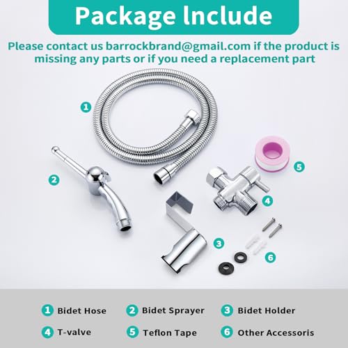 BARROCK Bidet Sprayer for Existing Toilet, Advanced Handheld Ergonomic Jet Spray Set with Precision Water Pressure Control for Muslim Shower/Feminine Hygiene/Pet Cleaning, Chrome - color: Chrome