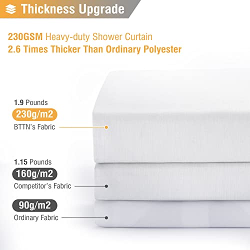 Stall Linen Textured Waterproof Cloth Shower Curtain Set, 36x72, White | Small Size, 230GSM Polyester, Heavy Duty Fabric, Weighted Hem, 6 Plastic Hooks, Modern Luxury Hotel Style, Machine Washable - color: White, size: 36"W x 72"L (Pack of 1)