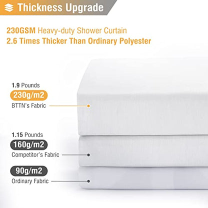 Stall Linen Textured Waterproof Cloth Shower Curtain Set, 36x72, White | Small Size, 230GSM Polyester, Heavy Duty Fabric, Weighted Hem, 6 Plastic Hooks, Modern Luxury Hotel Style, Machine Washable - color: White, size: 36"W x 72"L (Pack of 1)