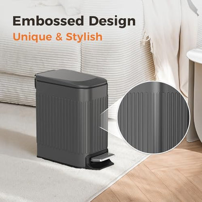 TrashAid Small 1.6 Gallon Stainless Steel Trash Can with Removable Inner Bucket, Grey, Hands Free Step Pedal Design | Removable Inner Bucket, Stainless Steel Garbage Can, Small Wastebasket for Toilet/Office/Bedroom, Retro Design, Odor Control - color: Gre