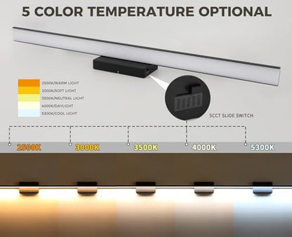 JUSHENG Black Modern LED Vanity Lights for Bathroom Light Fixtures, 47.24 Inch 42W 5CCT Dimmable Vanity Light Bar Bathroom Lighting - color: Black-5CCT, size: 47.24'' Long-Dimmable