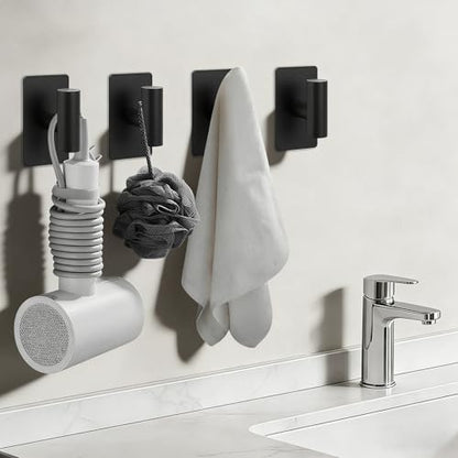 NearMoon Adhesive Hooks - Premium Stainless Steel Shower Holder Wall Hooks Heavy Duty Robe Towel Hangers Stick on Wall for Bathroom Kitchen (Matte Black) - color: Matte Black
