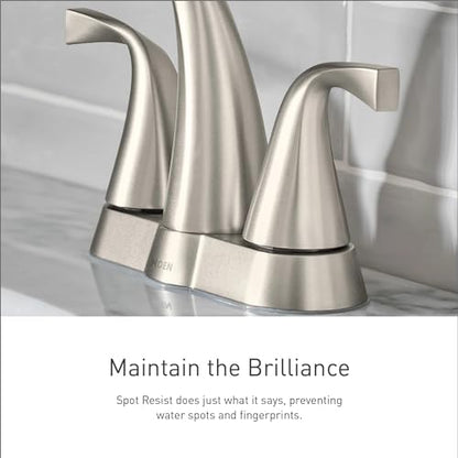 Moen Halle Spot Resist Brushed Nickel Two-Handle Centerset Bathroom Sink Faucet with Drain Assembly, 84971SRN - color: Spot Resist Nickel, size: (Pack of 1)