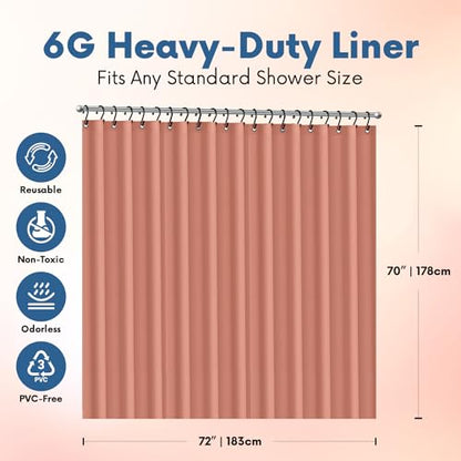 No Smell Shower Curtain Liner 72x72 Peach - PEVA Plastic Shower Curtain for Bathroom, PVC-Free Waterproof Peach Shower Liner with Metal Grommets and Magnet-Weighted Bottom Hem - Washable Liner - color: Peach