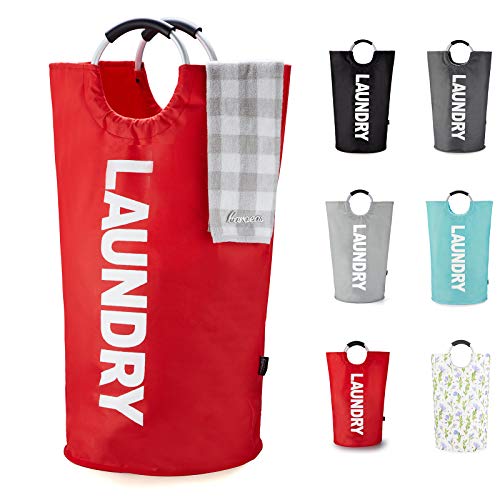 Caroeas 125L Laundry Basket,Large Laundry Hamper, Laundry Bag with Padded Handles, Clothes Hamper Stands Up Well, Collapsible Free Standing Easy Storage Washing Bin (Red,125L) - color: Red, size: 125L
